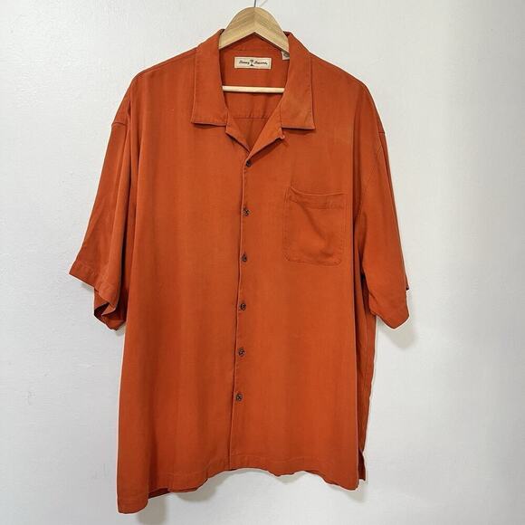 Tommy Bahama Silk Button Shirt Size XXL Orange Vacation Travel Beachy - Picture 2 of 8